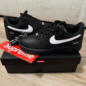 Supreme®/Nike® Air Force 1 Low Box Logo Black Sneakers Men’s 7.5 / Women’s 9